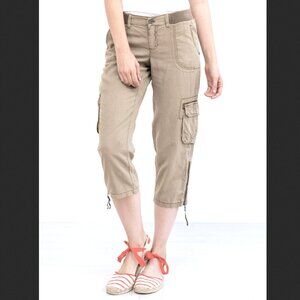 Anthropologie Marrakech Julia Tencel Linen Cargo‎ Capri Pants in Tan Sz 27 NWOT
